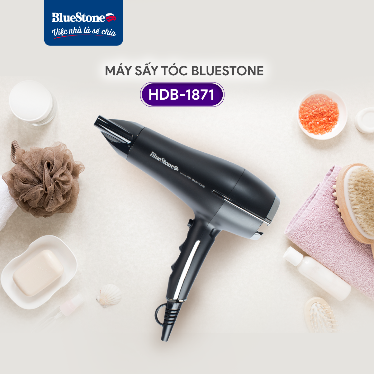  Máy Sấy Tóc BlueStone HDB-1871  1900-2300W  - Công nghệ Touche Me - 3 chế độ nhiệt 2 cấp độ gió - Sấy ion - Thiết kế nhỏ gọn thanh lịch - Bảo hành 2 năm - Hàng chính hãng 