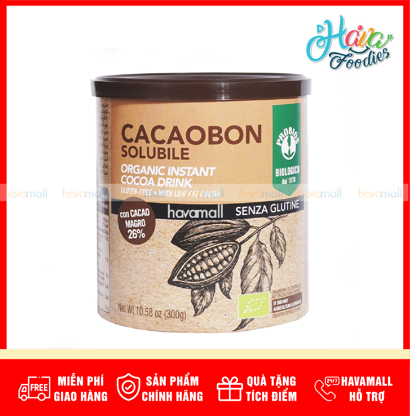 Bột cacao hữu cơ – probios organic instant cocoa drink 300g