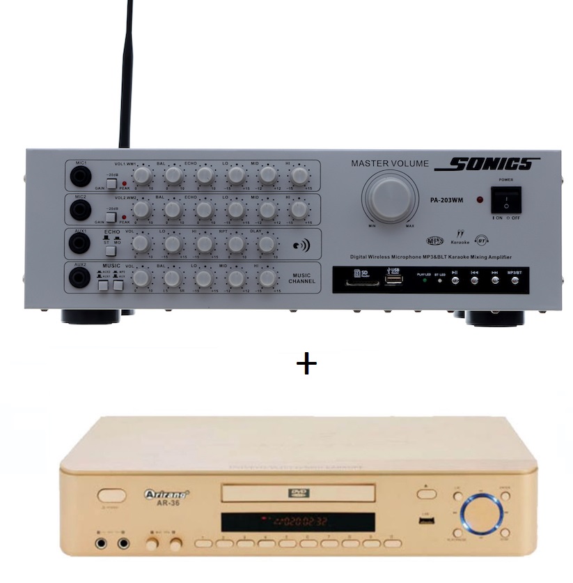Combo amply arirang sonics pa-203wm bluetooth + đầu karaoke arirang ar-36