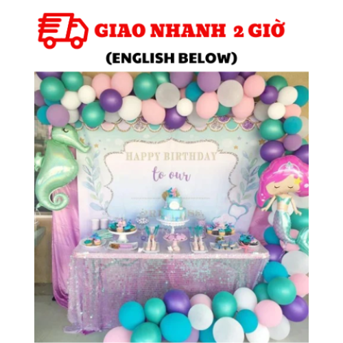 Bộ bong bóng trang trí sinh nhật tiên cá mermaid set tcl13