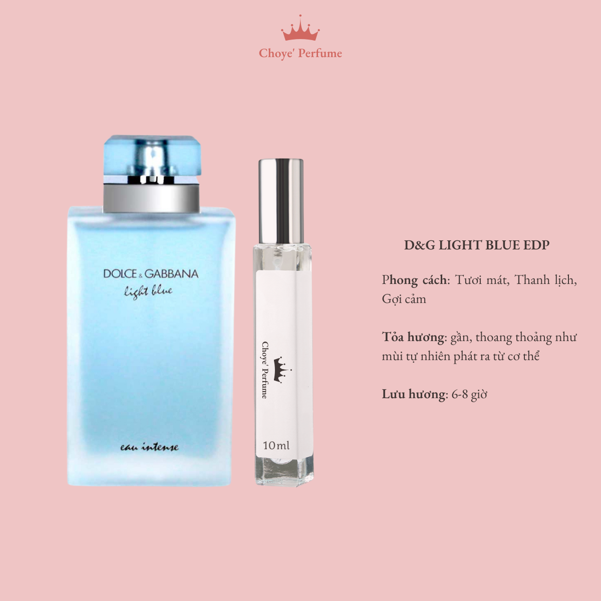 Mẫu nước hoa nữ D&G Light Blue Eau Intense 10ml tươi mát, quyến rũ, tinh tế