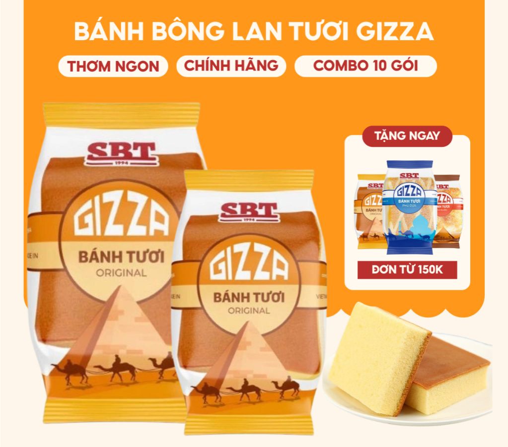 Combo 10 Gói Bánh Bông Lan Tươi Gizza Original SBT Tiện Lợi Cho Bữa Sáng, Bữa Phụ,.. - Bánh Kẹo SBT