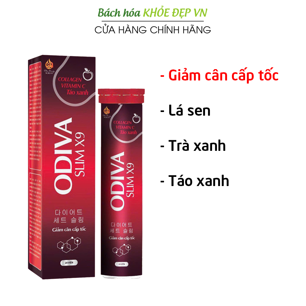 Viên sủi thảo dược giảm cân cấp tốc Odiva Slim X9 giúp thanh nhiệt cơ thể, giảm mỡ máu, giảm mỡ thừa - Hộp 20 viên