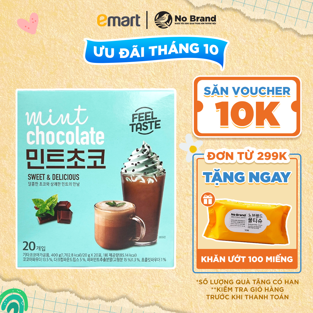 Hộp 20 gói bột socola bạc hà pha sẵn chocomint 400g - emart vn