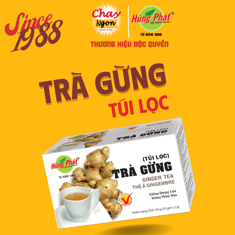 Trà Gừng Túi Lọc Hiệu Hùng Phát Hộp 50g 25 Gói Cay Nồng Ấm Nóng Tăng Sức Đề Kháng Tốt Cho Tiêu Hóa