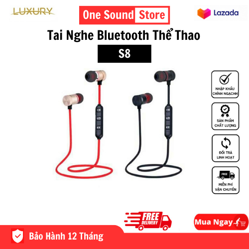 Tai nghe bluetooth choàng cổ thể thao s8 - tai nghe bluetooth sport - tai nghe bluetooth giá rẻ - tai nghe bluetooth không dây - chất lượng âm thanh trong trẻo, rõ nét, nhỏ gọn, bluetooth 5.0, độ trễ thấp