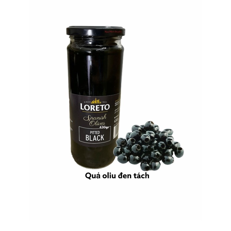 Oliu xanh-đen tách hạt LORETO, Oliu ngâm muối 430g nhập khẩu Tây Ban Nha tặng hộp găng tay 100c