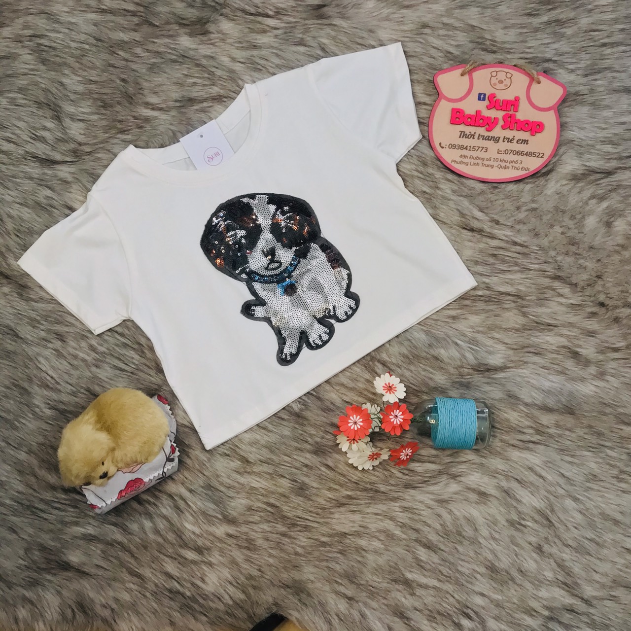 [HCM]Áo croptop hình chó con (18-32kg) #áo thun nữ