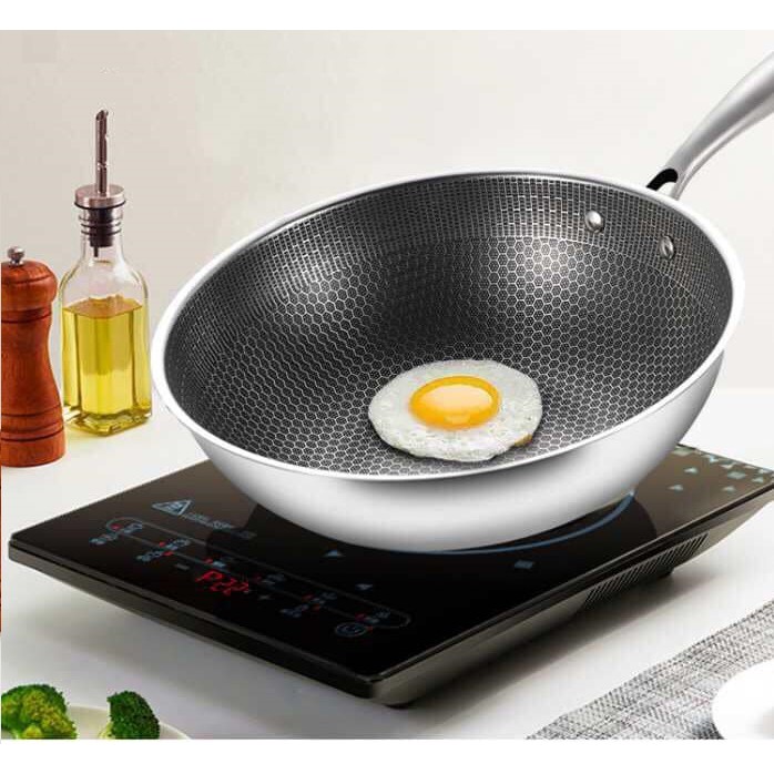 ( HÌNH ẢNH CHÂN THẬT )Chảo tổ ong lòng sâu , chảo chống dính inox 304 sâu lòng đường kích 32 cm - Chảo tổ ong 5 lớp không xước vân đá kim cương bảo hành 6 tháng