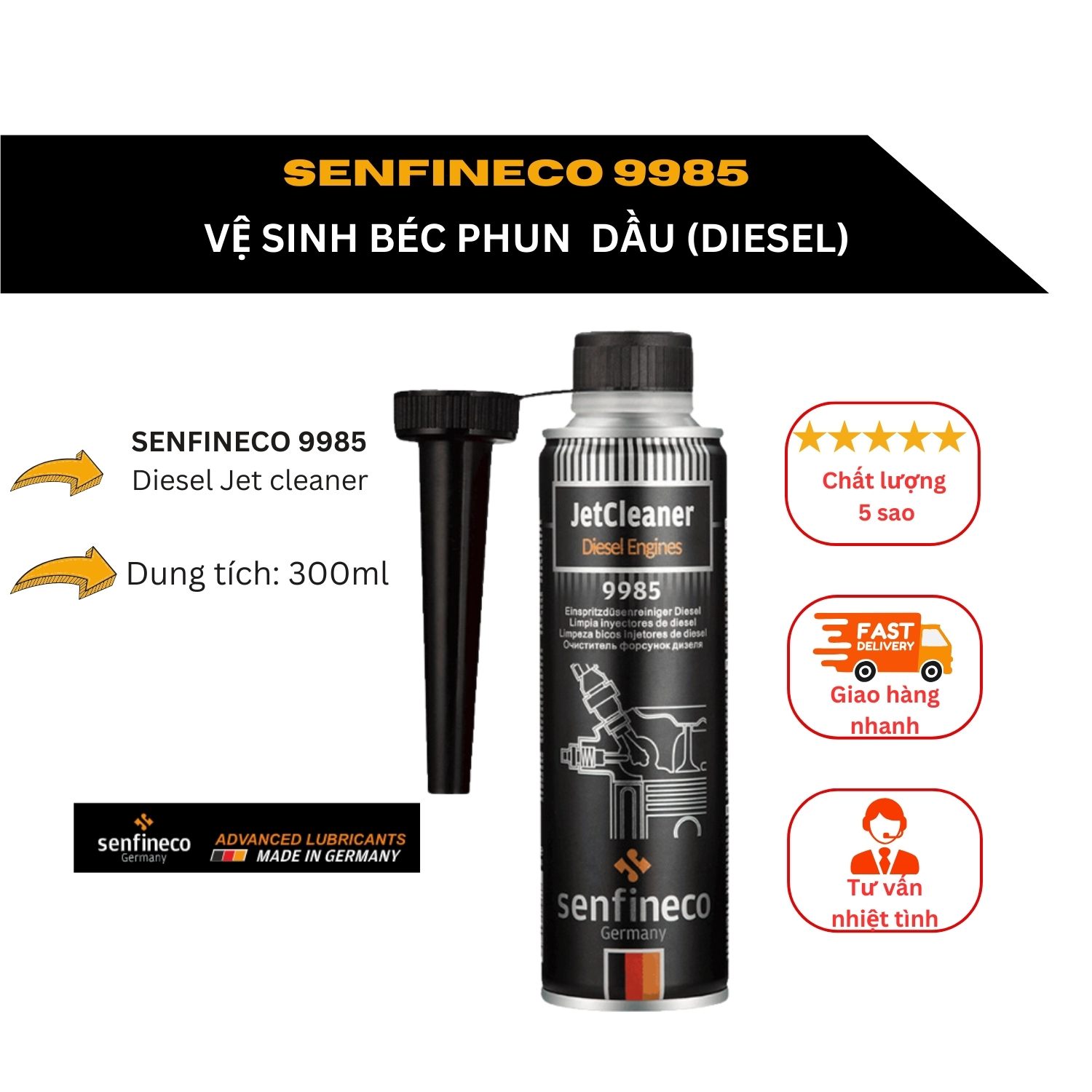 Senfineco 9985 diesel- phụ gia nhập đức, vệ sinh làm sạch động cơ diesel 300ml