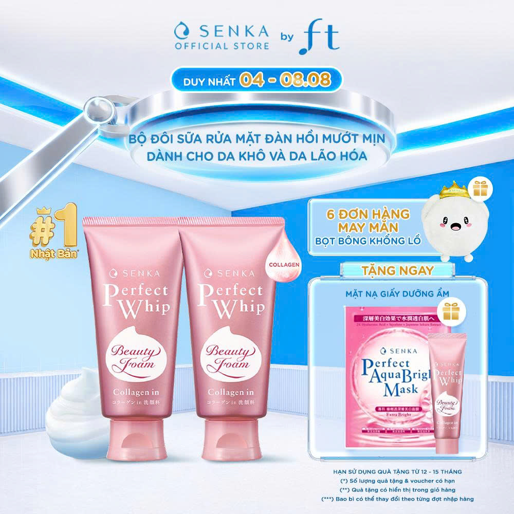 Bộ đôi Sữa rửa mặt đàn hồi mướt mịn SENKA PERFECT WHIP COLLAGEN IN 120GX2