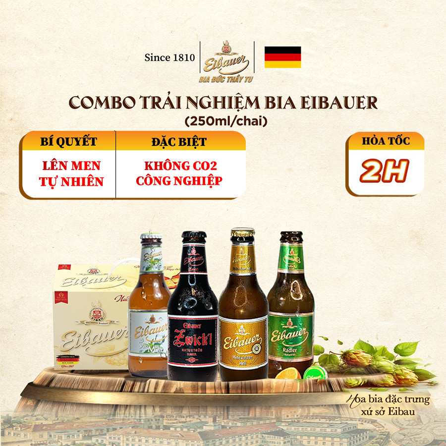 [BIA ĐỨC_SINCE 1810] Combo Trải Nghiệm Bia Tươi Eibauer- Men Sống Thượng Hạng - Nhập Khẩu Chính Hãng