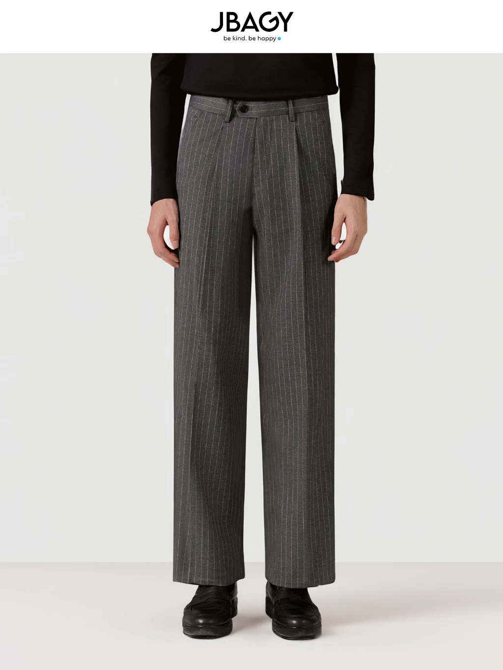 Quần tây nam Tweed Trousers JBAGY ống rộng xếp ly sọc chìm vải âu dạ Cotton cao cấp - JA0305