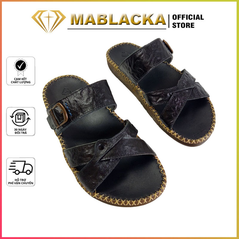 Dép da nam quai chéo cao cấp đẹp da bò hiệu mablacka d103