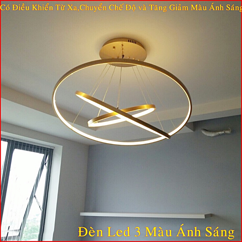 Đèn Thả Trần Trang Trí Kiểu Mẫu Hiện Đại,Sang Trọng_Đèn Led  3 Màu Sáng Có Điều Khiển Từ Xa_Kích Thước 3 Vòng 40,60,80cm _ Bảo Hành 2 Năm