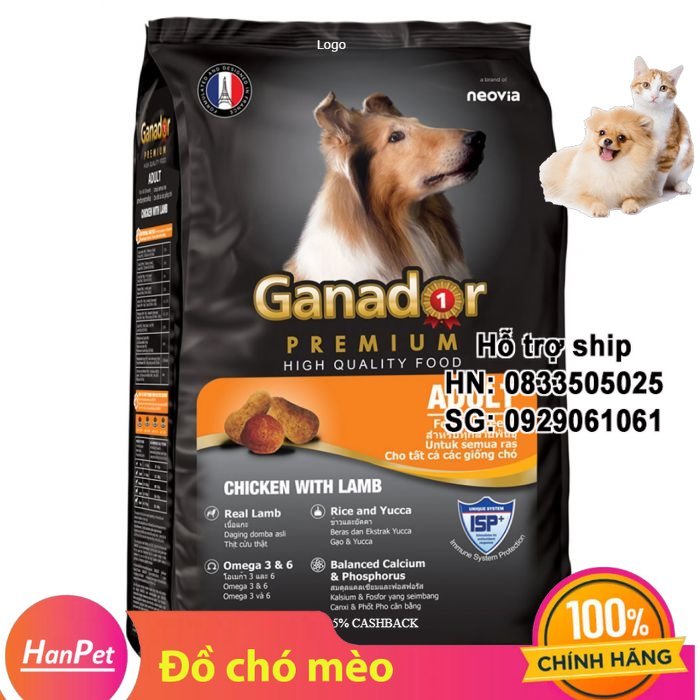 Hanpet - Thức ăn Ganador Adult 400g (1 bao 20kg-50 go-i 400g) Thức ăn vị thịt Cừu và Gạo cho chó trưởng thành -