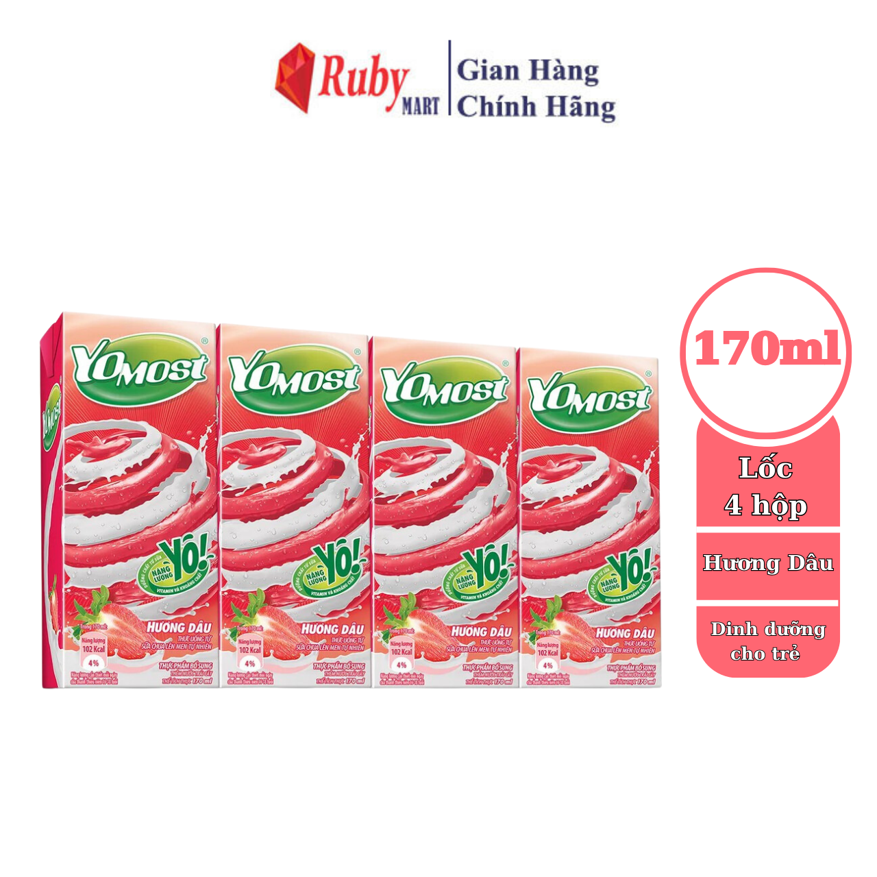 Lốc 4 Hộp Sữa Chua Lên Men Tự Nhiên Yomost Vị Dâu (170ml/Hộp)