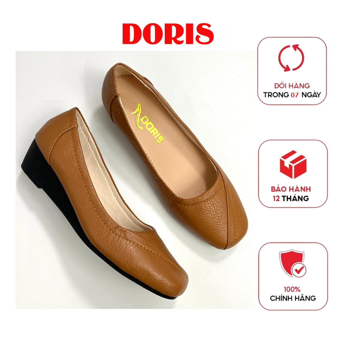 Giày Búp Bê Đế Xuồng 3cm DORIS DR304 ,da thật  mũi vuông- CÓ BẢO HÀNH