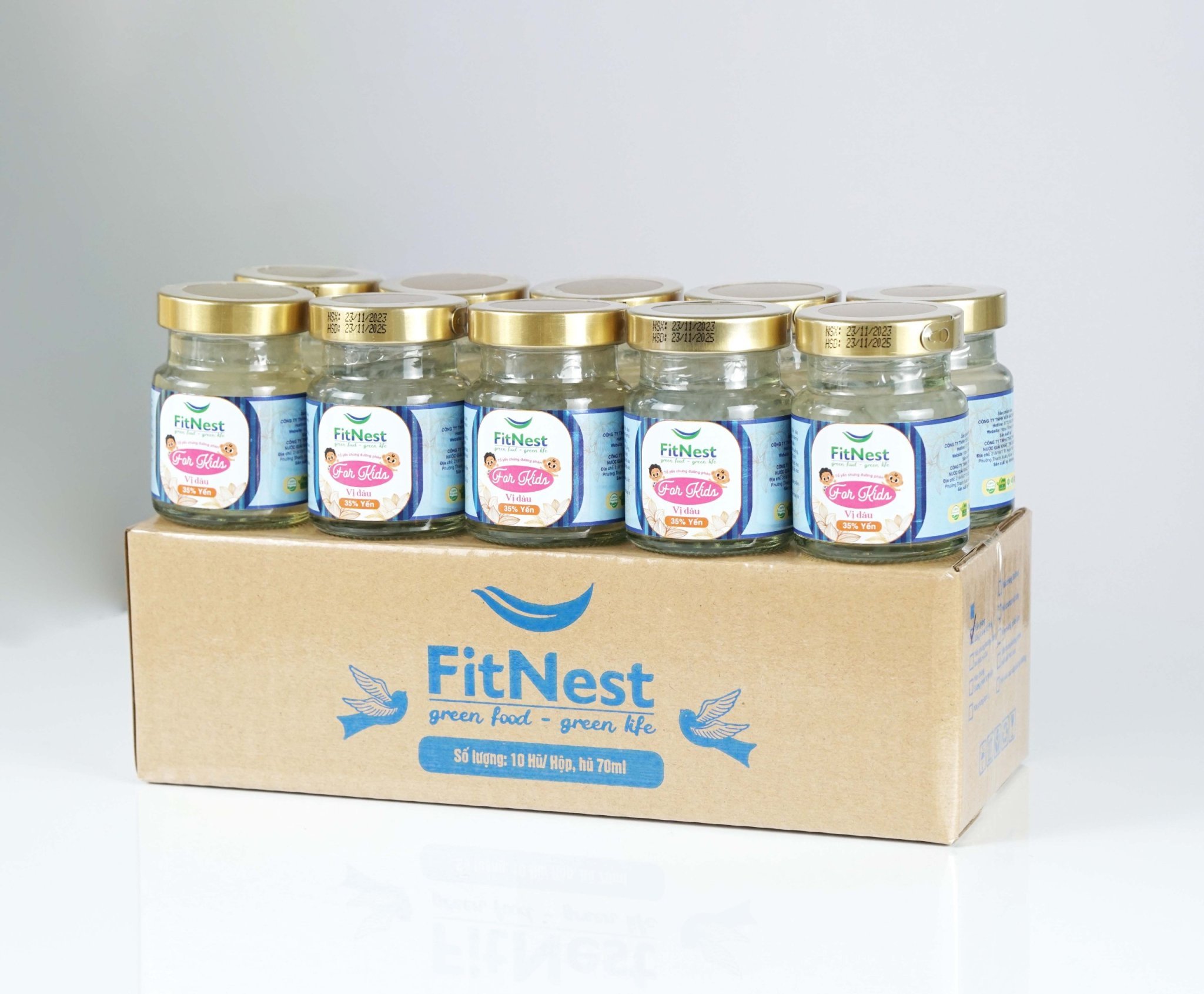 Combo 10 hũ tổ yến chưng đường phèn for kids vị dâu fitnest