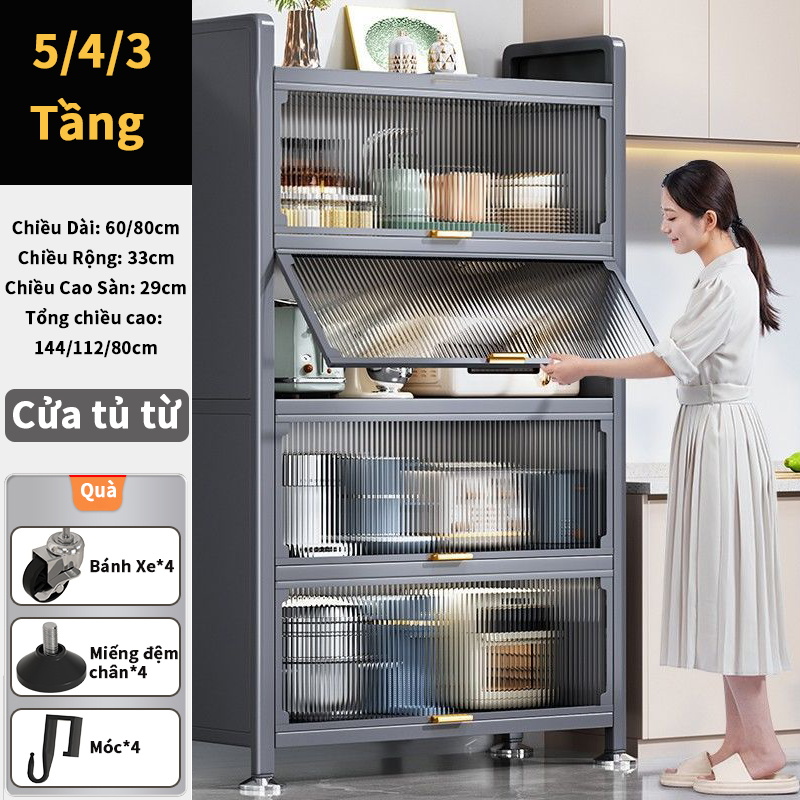 Kệ để đồ 2/3/4/5 tầng 80cm- kệ nhà bếp đa năng thông minh kệ vi sóng, thép carbon màu đen, chống bụi
