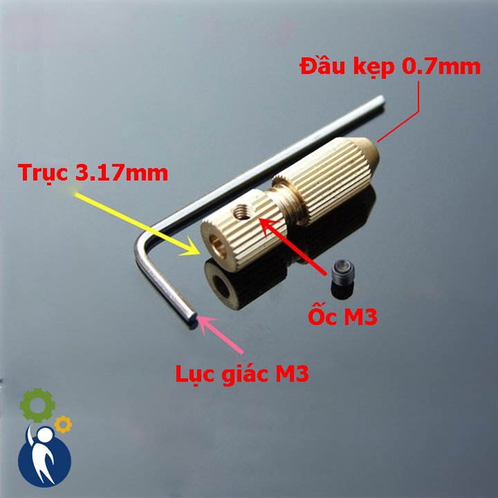 Đầu kẹp mũi khoan 0.7mm trục 3.17mm