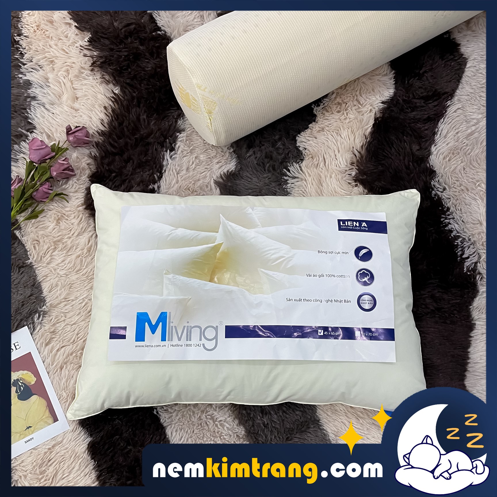 Gối gòn tơ tằm mliving liên á - microfiber, chính hãng