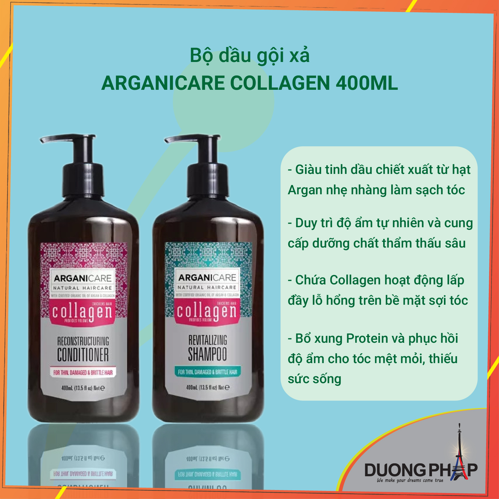 Combo dầu gội + xả arganicare collagen 400ml