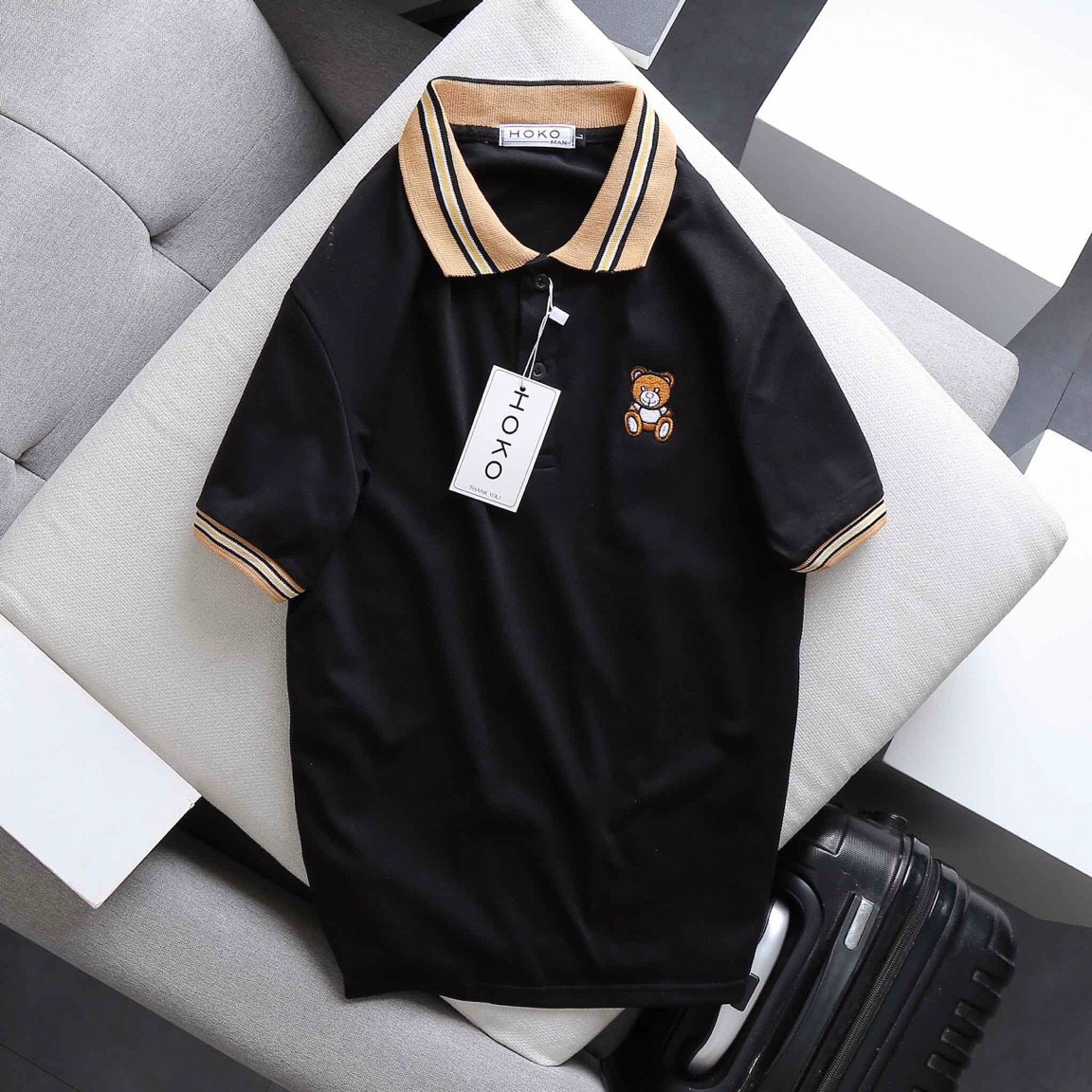 Áo thun nam thêu logo gấu cực dễ thương hàng chuẩn shop thời trang cao cấp