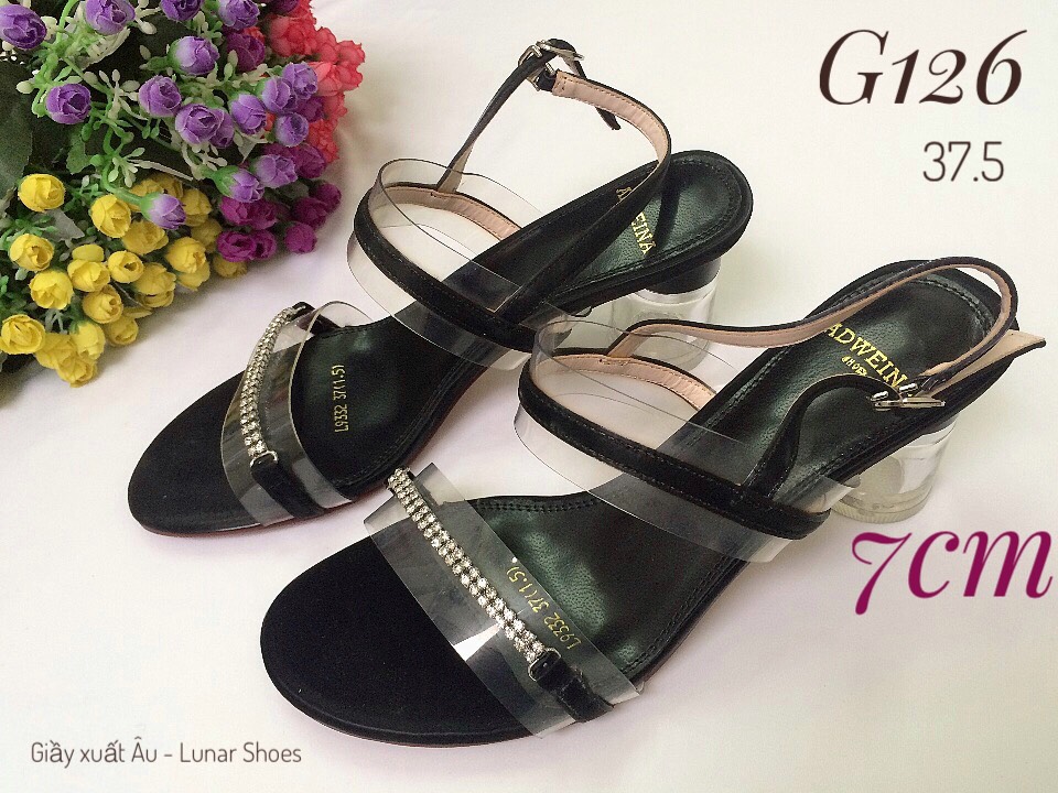 SALE G126 Sandal/ Xăng đan màu đen quai trong ADWEINA