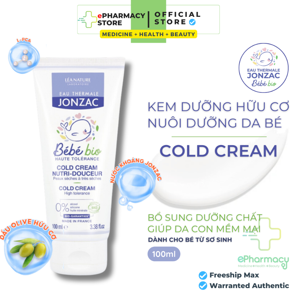 Kem Dưỡng Hữu Cơ Eau Thermale Jonzac Bébé Bio Nutri Gentle Cold Cream Nuôi Dưỡng Da Bé 100ml