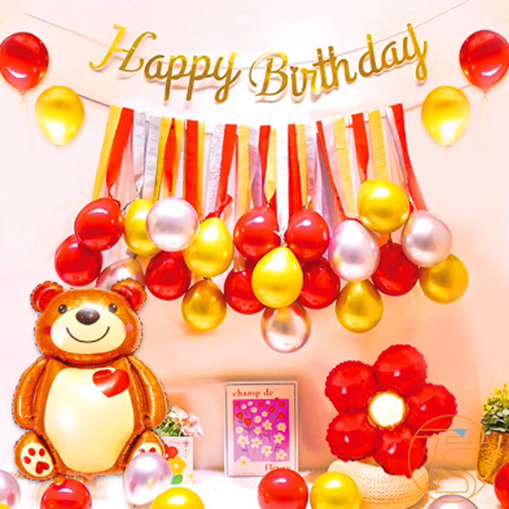 Bộ trang trí sinh nhật chú gấu - Sét bong bóng trang trí happy birthday - Decor trang trí tiệc