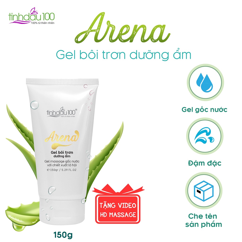 Gel bôi trơn Arena gốc nước, dùng cho vùng kín và massage body cho Nam, Nữ với tinh chất lô hội dưỡng ẩm, hương thơm quyến rũ tuýp 150g Tinh Dầu 100