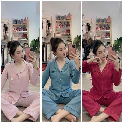BỘ PIZAMA DÀI TAY MẶC Ở NHÀ CHẤT NHUNG TĂM TRƠN HÀNG ĐẸP, BỘ ĐỒ NGỦ PIJAMA CHO NỮ