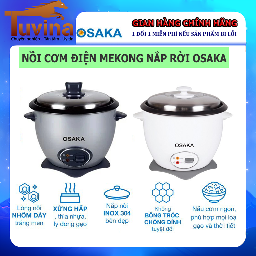Nồi cơm điện nắp rời OSAKA, lòng nồi chống dính - Bảo hành chính hãng 12 tháng