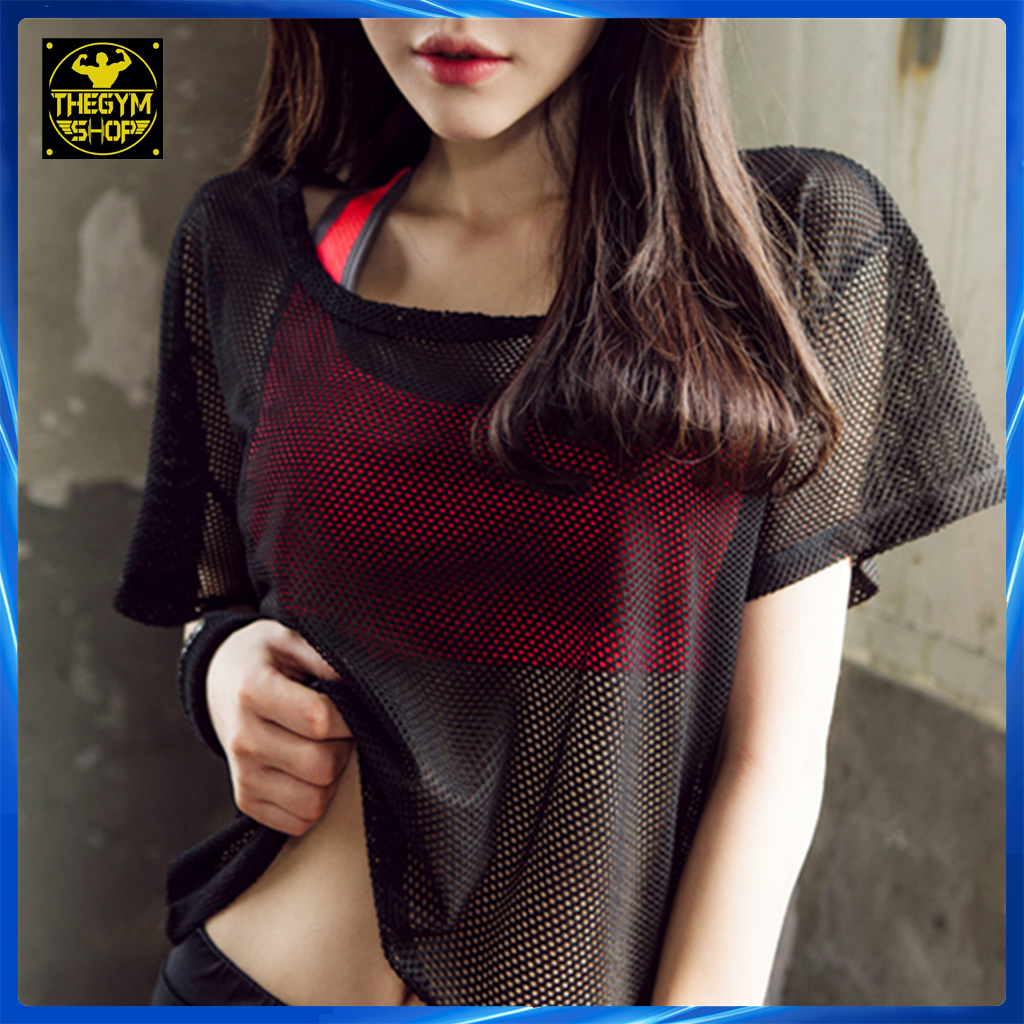 Áo lưới croptop tập gym yoga thể thao AMIN AM009 thoáng mát mặc bên ngoài