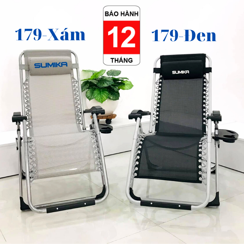Ghế Gấp Xếp Thư Giãn Đa Năng SUMIKA 179, 179A,179 grey Chất liệu: Vải lưới Textilene + khung ghế bằng thép - Kích thước mở: 180x67x40cm - Kích thước gấp: 67x96x15cm - Tải trọng: 300kg - Khóa bằng kim loại rất chắc chắn
