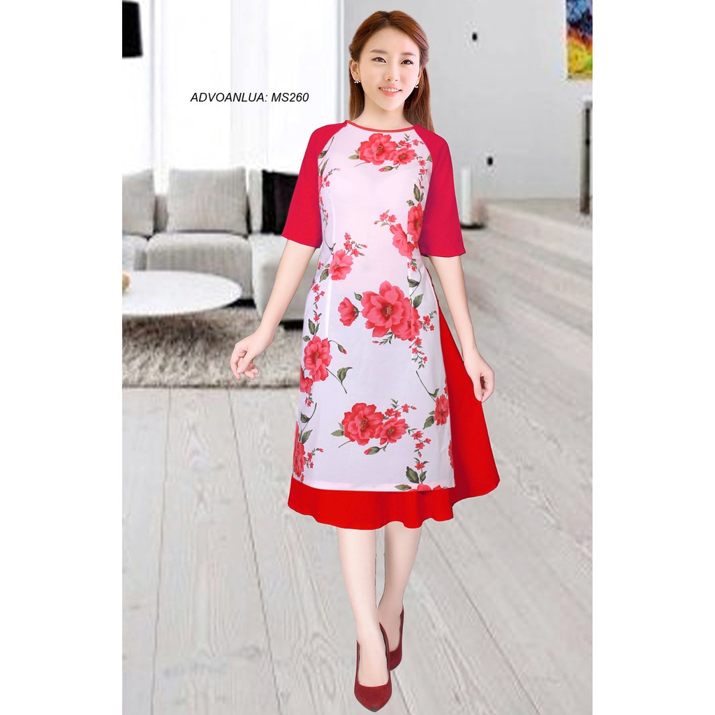 Áo Dài Cách Tân Tay Xòe Màu Hồng Đỏ - Đầm Váy Nữ Cao Cấp