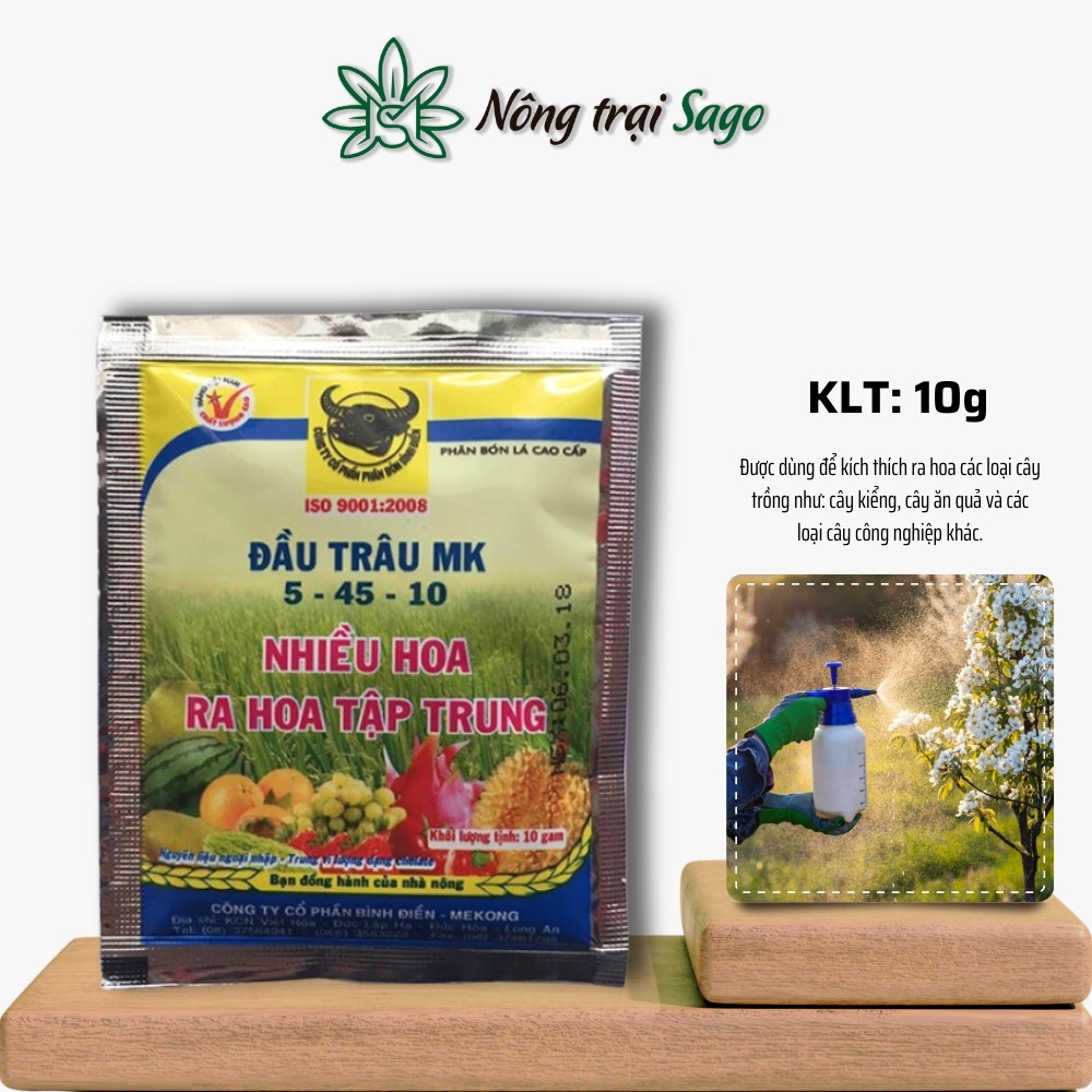 Phân Bón Đầu Trâu MK 5-45-10 (gói 10g) - Kích ra hoa, đậu trái, nuôi trái hiệu quả tốt - Nông Trại Sago