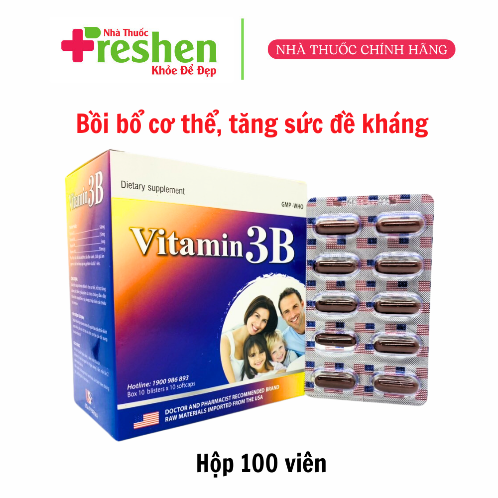 [HCM]Vitamin 3B Giúp bổ sung và dự phòng thiếu hụt vitamin B1 B6 B12 cho cơ thể hộp 100 viên