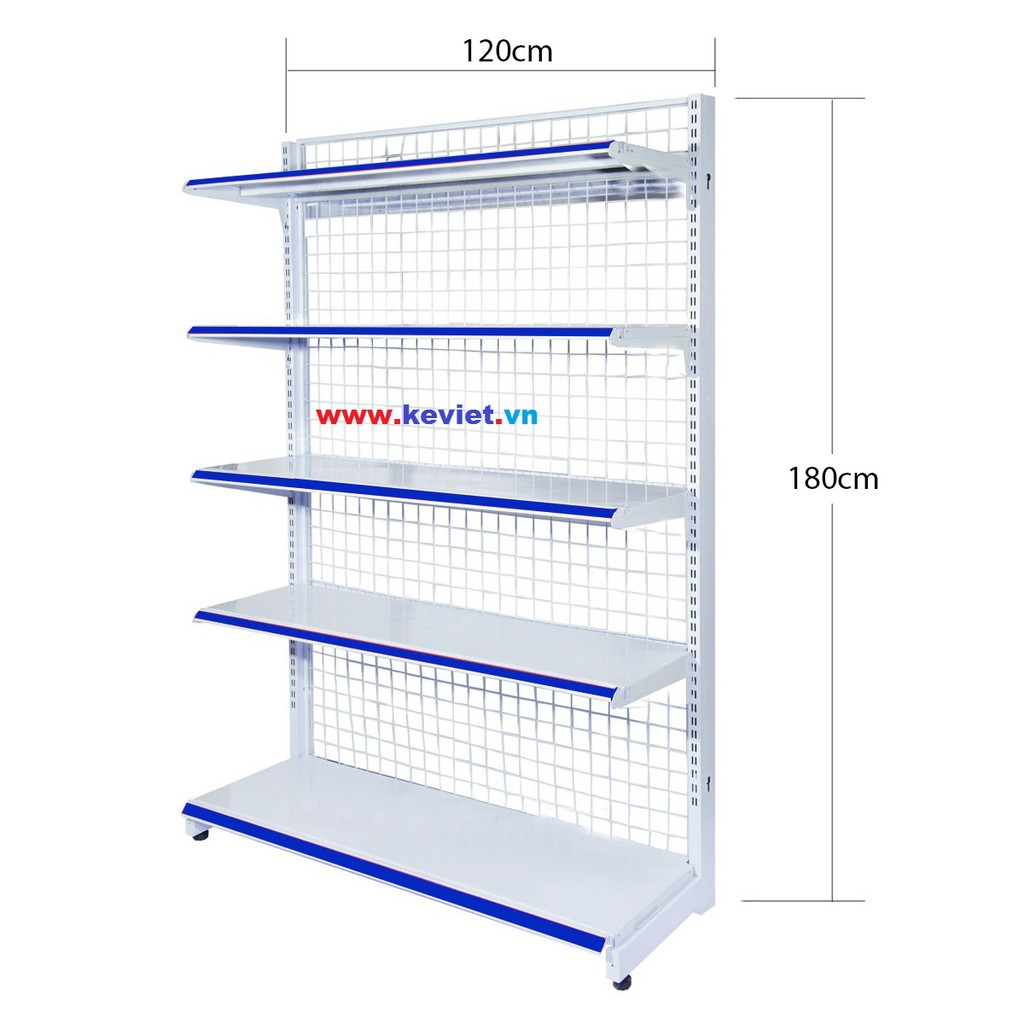 Kệ siêu thị đơn áp tường d1200xr400xc1800x5 tầng bộ độc lập