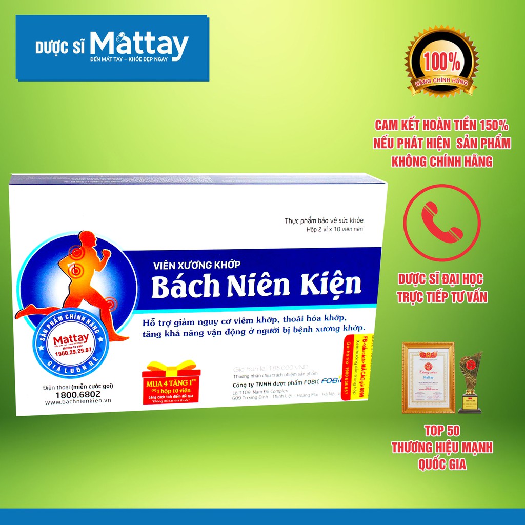 Bách Niên Kiện - Hộp 20 Viên - Giảm Nguy Cơ Thoái Hóa Khớp, Giúp Vận Động Dễ Dàng, Linh Hoạt