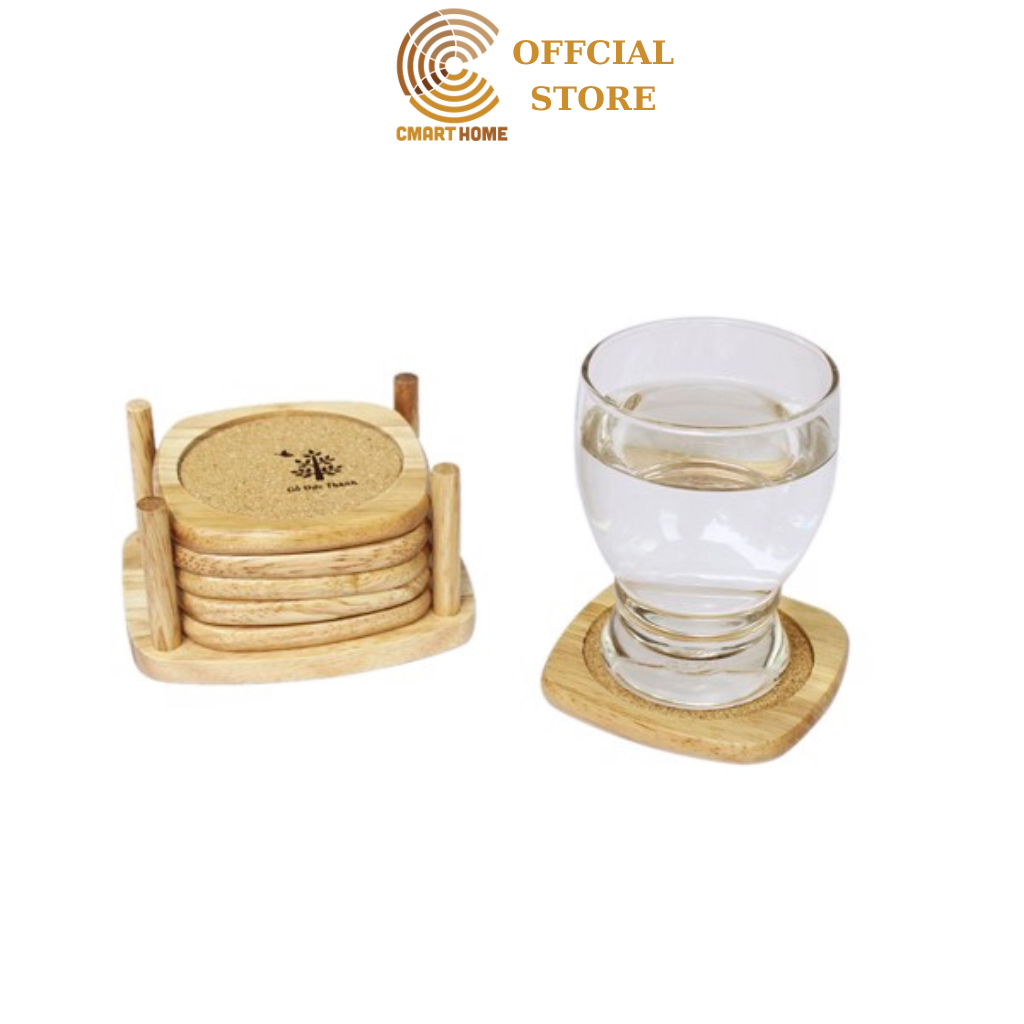 Miếng Lót Ly (Cốc) Cao Cấp Hình Bầu, Khay Đựng Ly Gỗ Trang Trí, Mua 6 Miếng Tặng Kèm Đế Để Miếng Lót Ly - Gỗ Đức Thành 20171