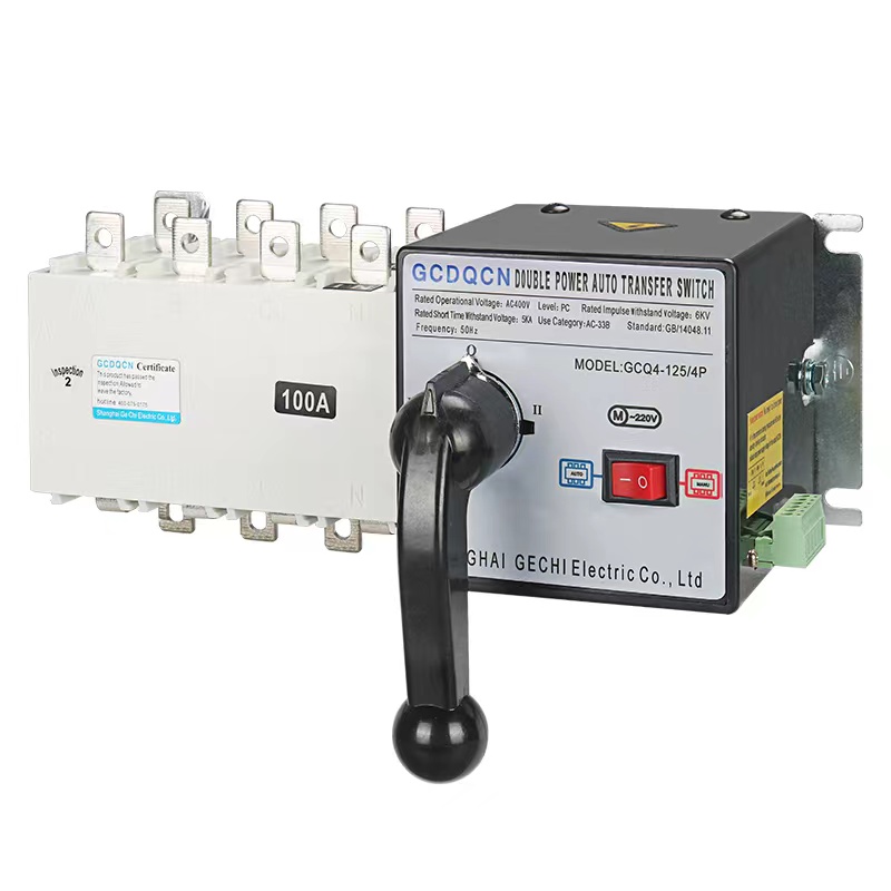 Bộ chuyển đổi hai nguồn điện tự động ats 3p 4 dây 100A Gechele, cầu dao đảo chiều 3P 4 dây tự động