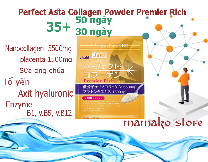 [HCM]( mẫu mới )Bột dinh dưỡng không mùi vị sữa /màu vàng Asahi Perfect Asta Collagen Powder Premier