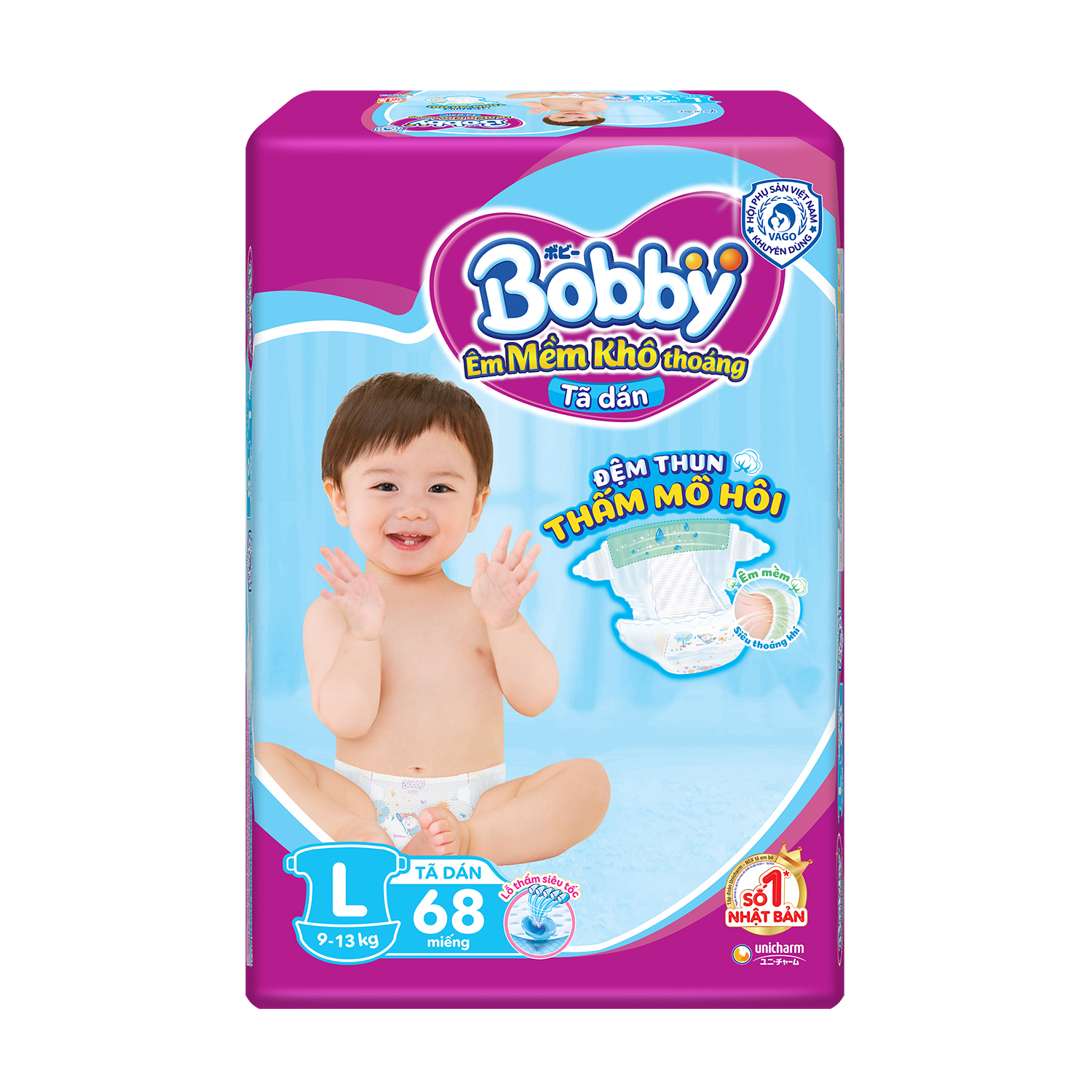 Tã giấy Bobby siêu mỏng L68