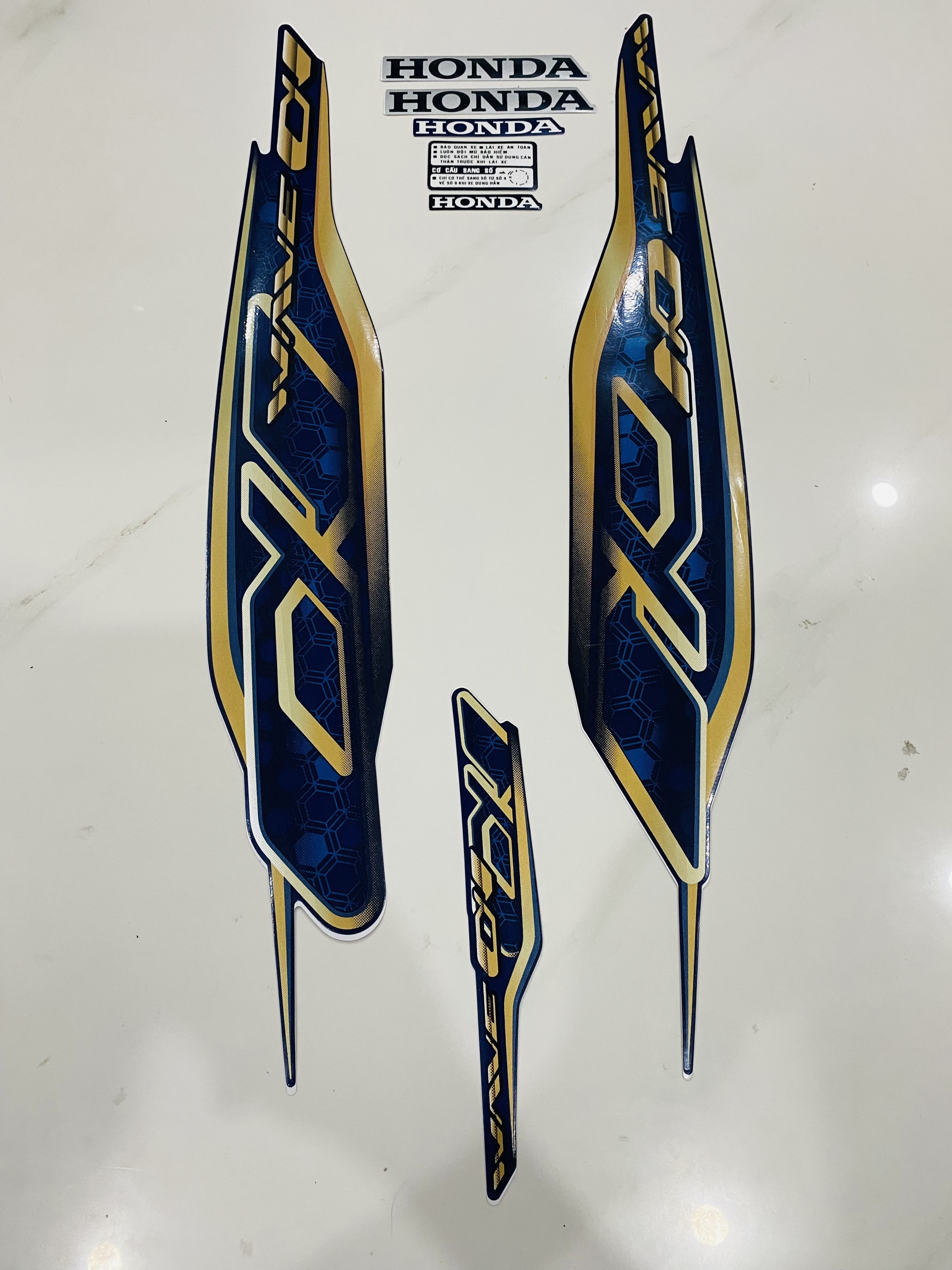 Nguyên bộ tem rời 3 lớp zin thái dán xe máy Honda Wave alpha Wave a 2020 2021 màu xanh dương đậm siêu sắc nét