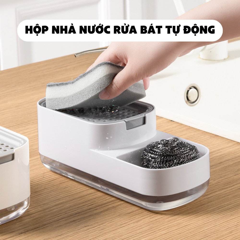 Hộp đựng nước rửa chén, nhả nước rửa chén tự động kèm khay đựng miếng rửa chén tiện lợi
