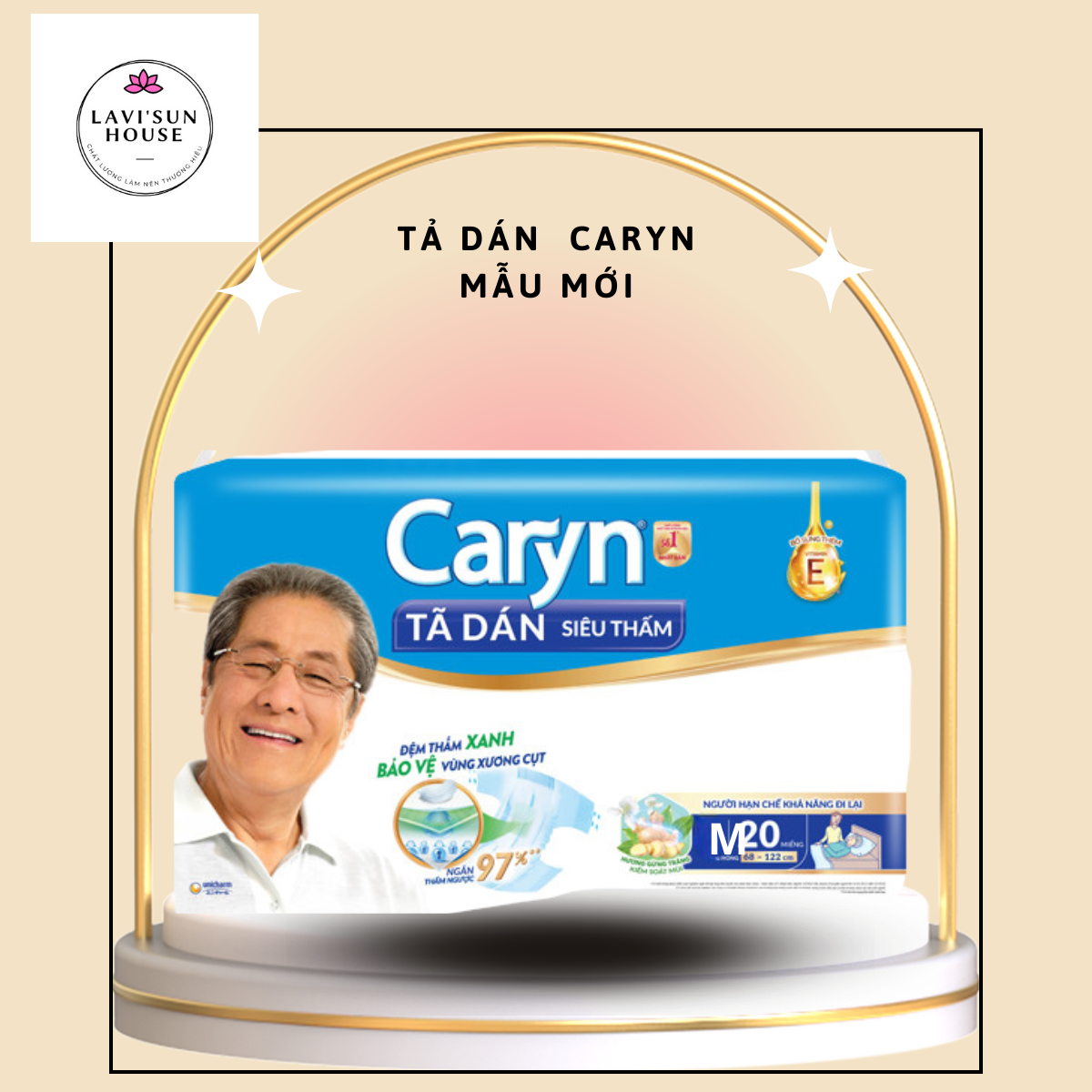 Tã bỉm dán Người lớn Caryn siêu thấm M 20 miếng,tã người già size m dành cho người hạn chế khả năng đi lại