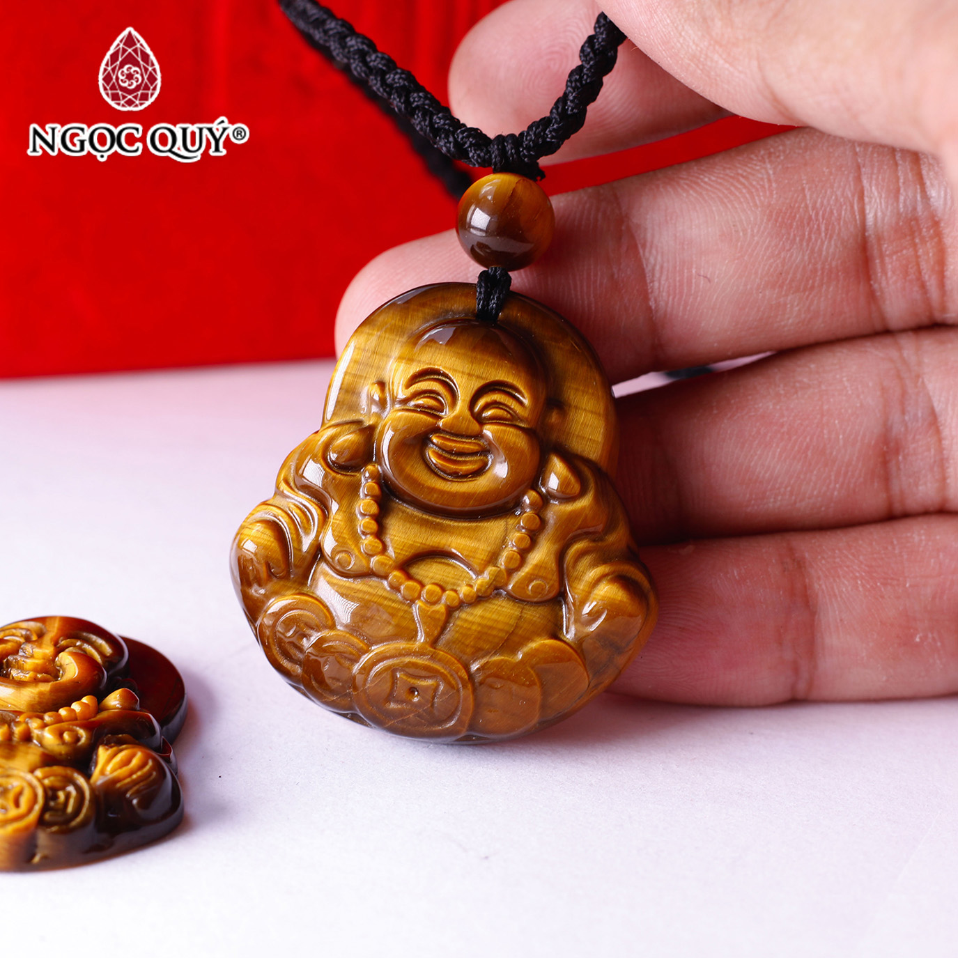 [HCM]Mặt dây chuyền phật di lặc đá mắt hổ vàng nâu 34x37mm mệnh thổ kim - Ngọc Quý Gemstones