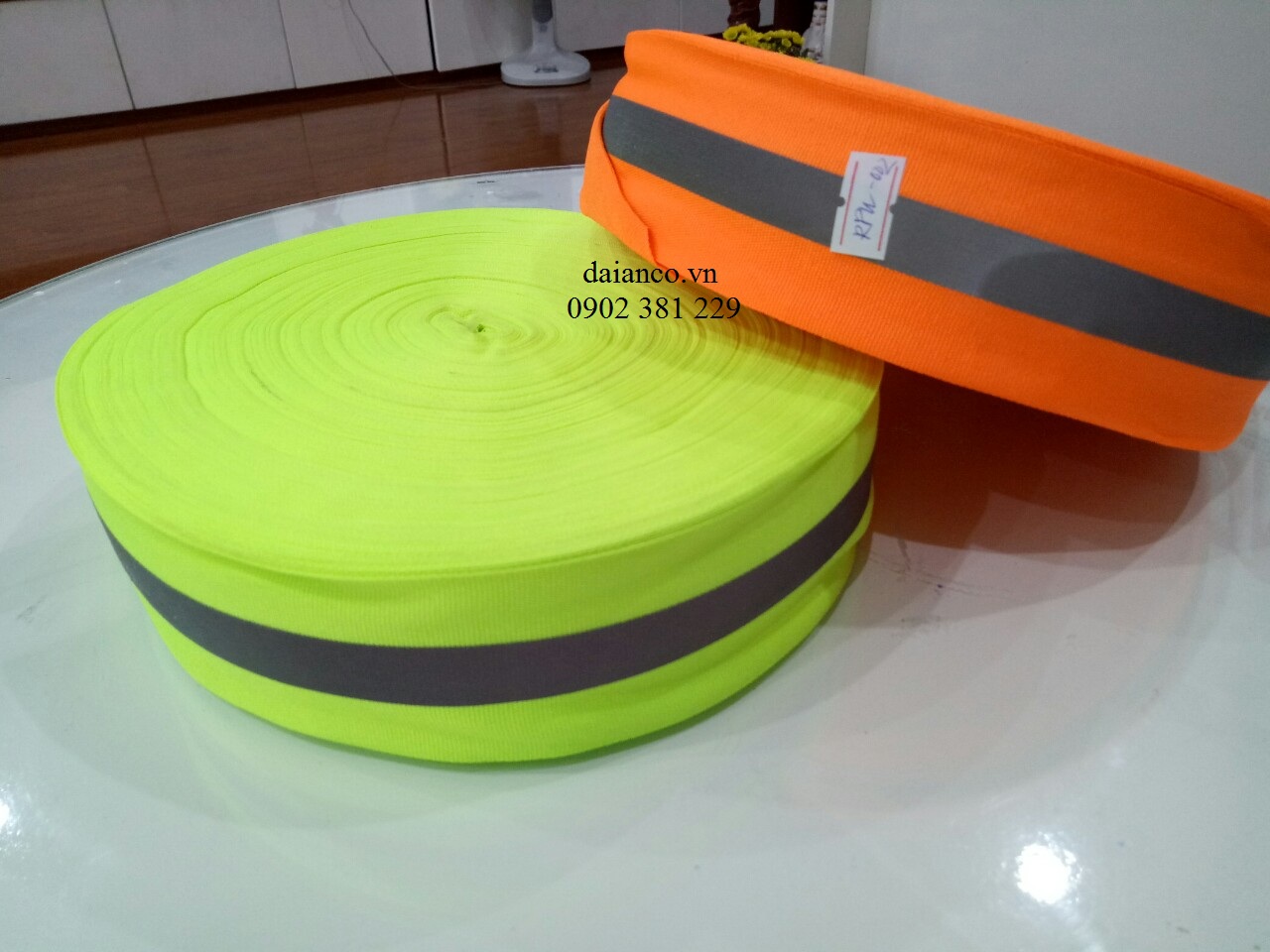 Dây phản quang cảnh báo vải màu cam, xanh lá sọc xám